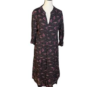Ba&sh Women's Black Grey Calliope Printed Crepe Tiered Midi Dress Size 2 US 6 M